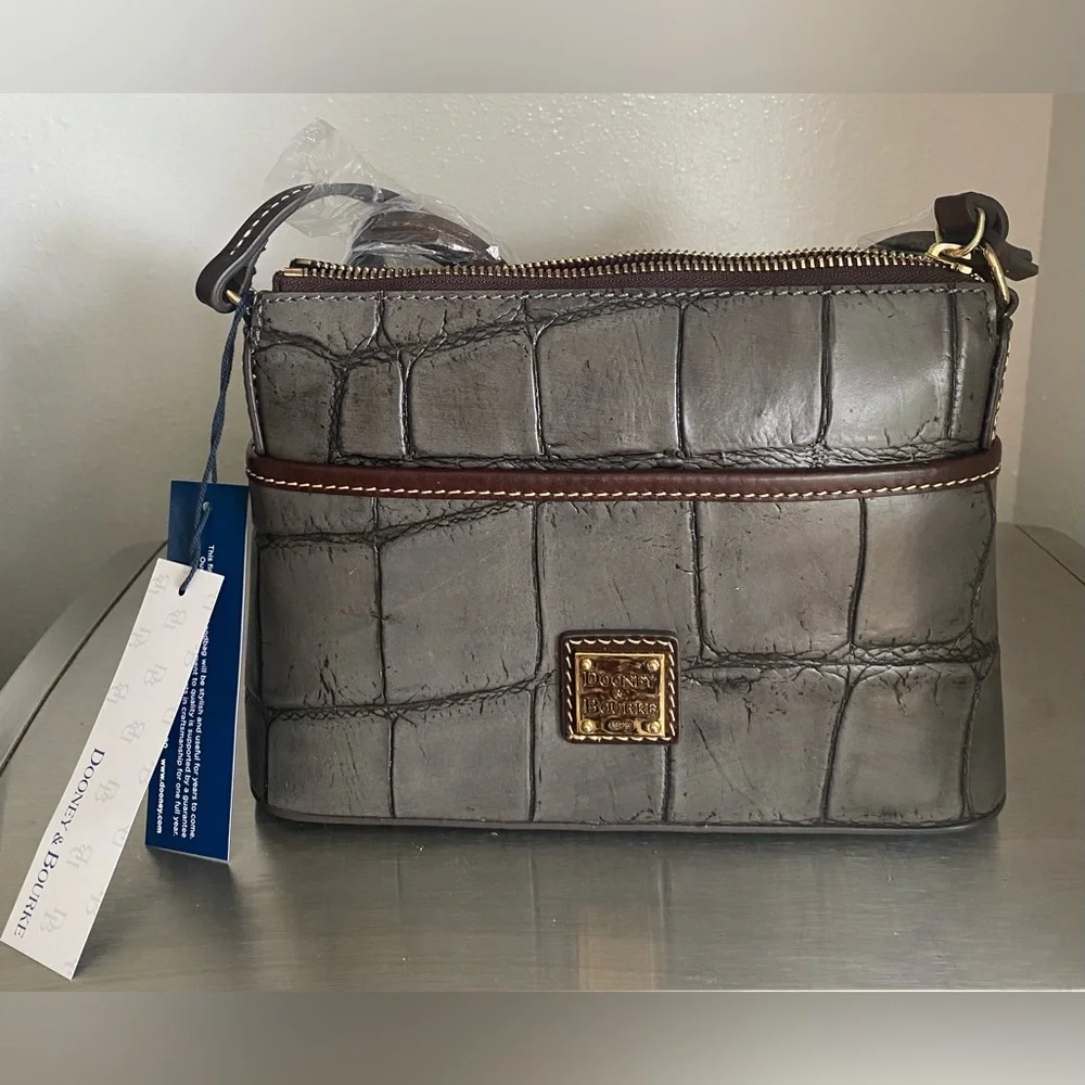 DOONEY AND BURKE..Gray Croc-Embossed Crossbody Bag - Picture 3 of 16
